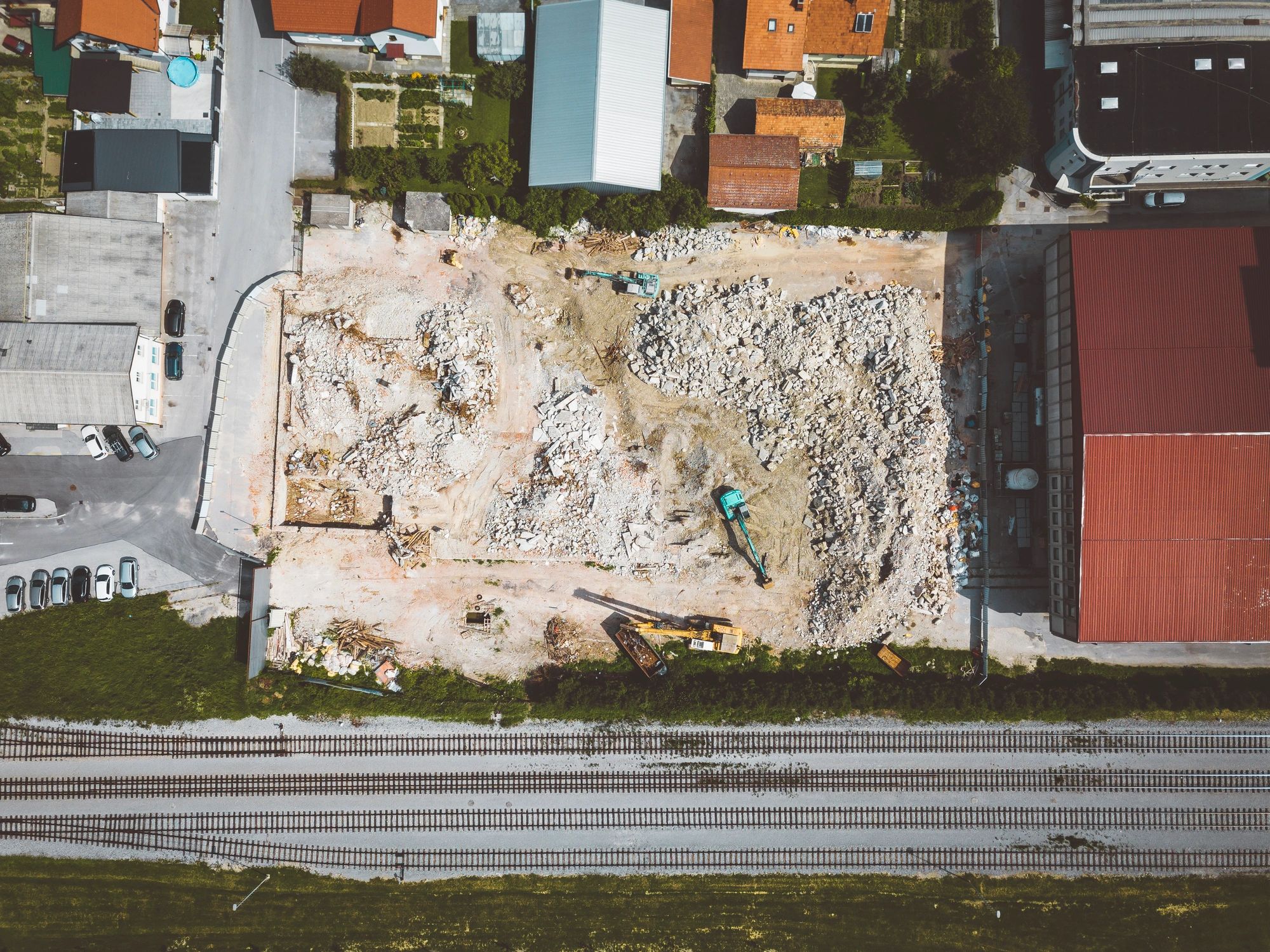 Aerial view of construction site with bulldozer