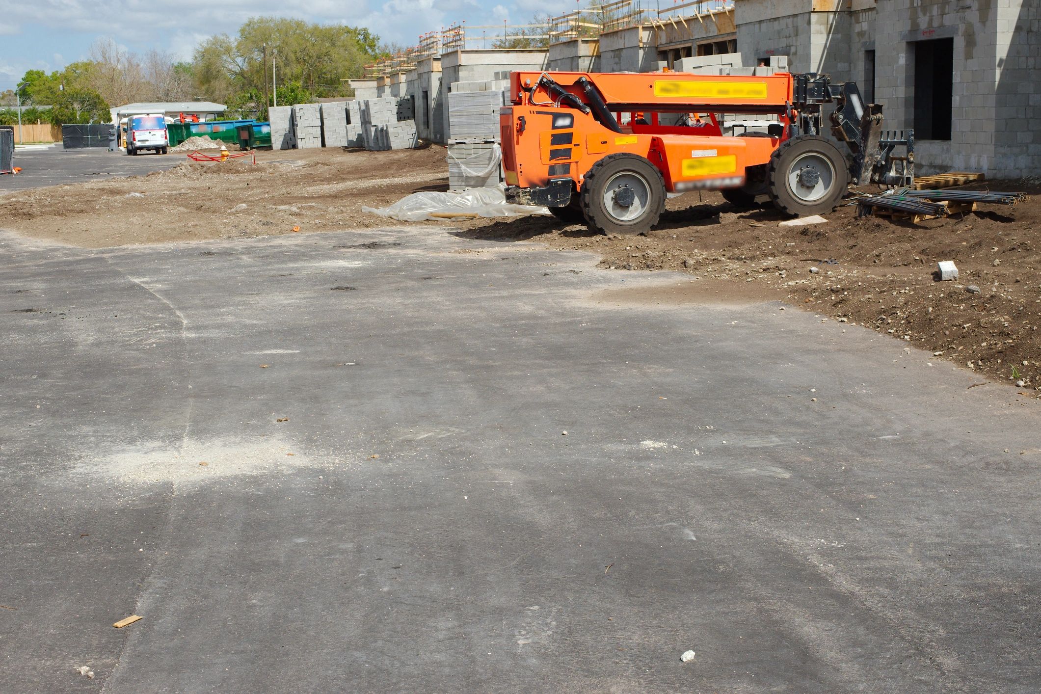 Telehandler at a residential construction site