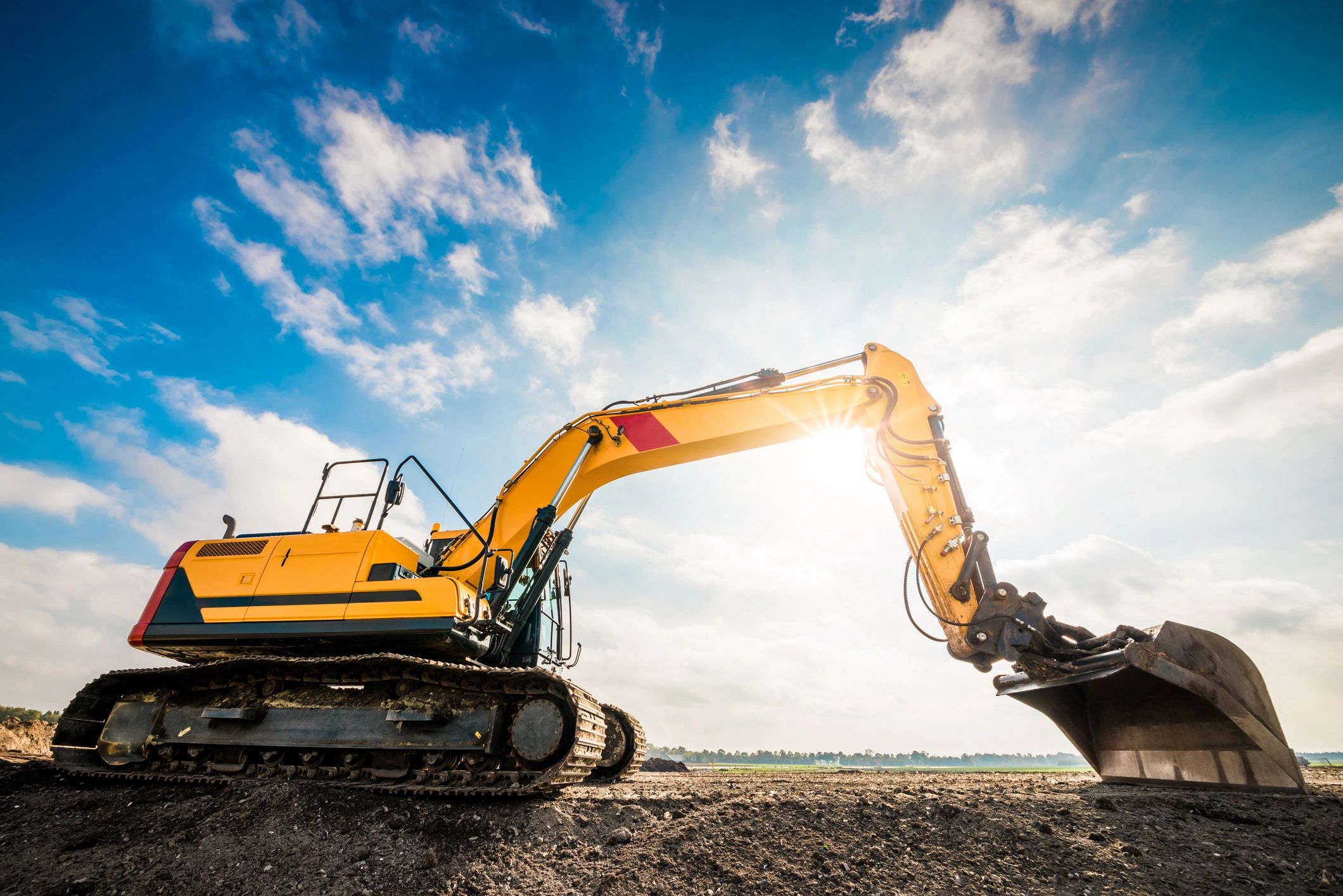 Excavator working on an active construction site